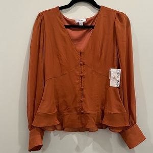 NWT Nine West Cute Orange work top with buttons, V neck